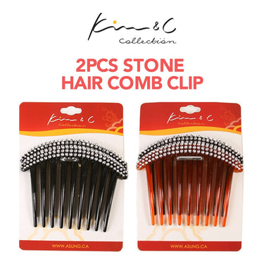 KIM & C 2pcs Stone Hair Comb Clip-Assorted sareya beauty supply store in calgary